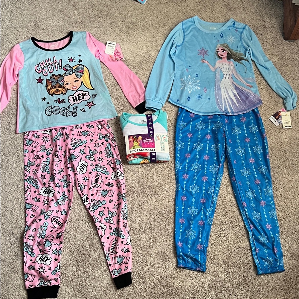 Girls Pajamas, Frozen, Princess, and JoJo Pajama Sets Size 10 & 10/12